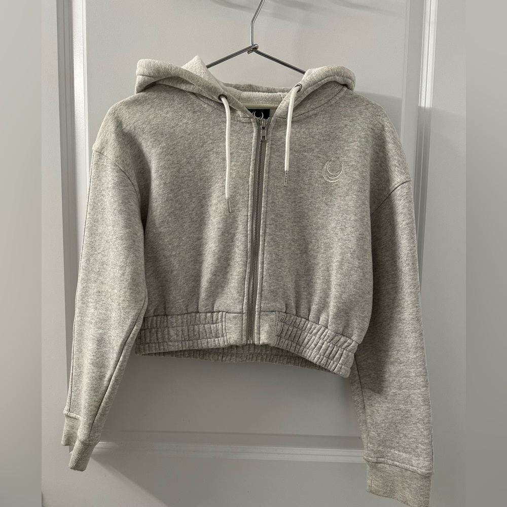 Gray Cropped Hoodie Zip Up Sweatshirt